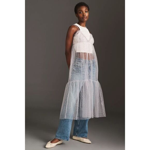 Anthropologie Women’s By Anthropologie Sheer Dot Tulle Sheer Slip Dress - Picture 11 of 12